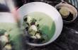 Cold sorrel and yoghurt soup with spinach